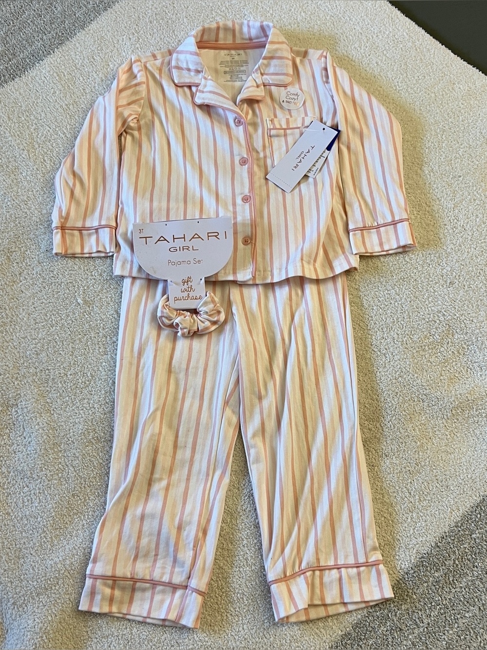 Tahari Girl 3-Piece Pajama Set with Matching Scrunchie | Size 3T | NWT